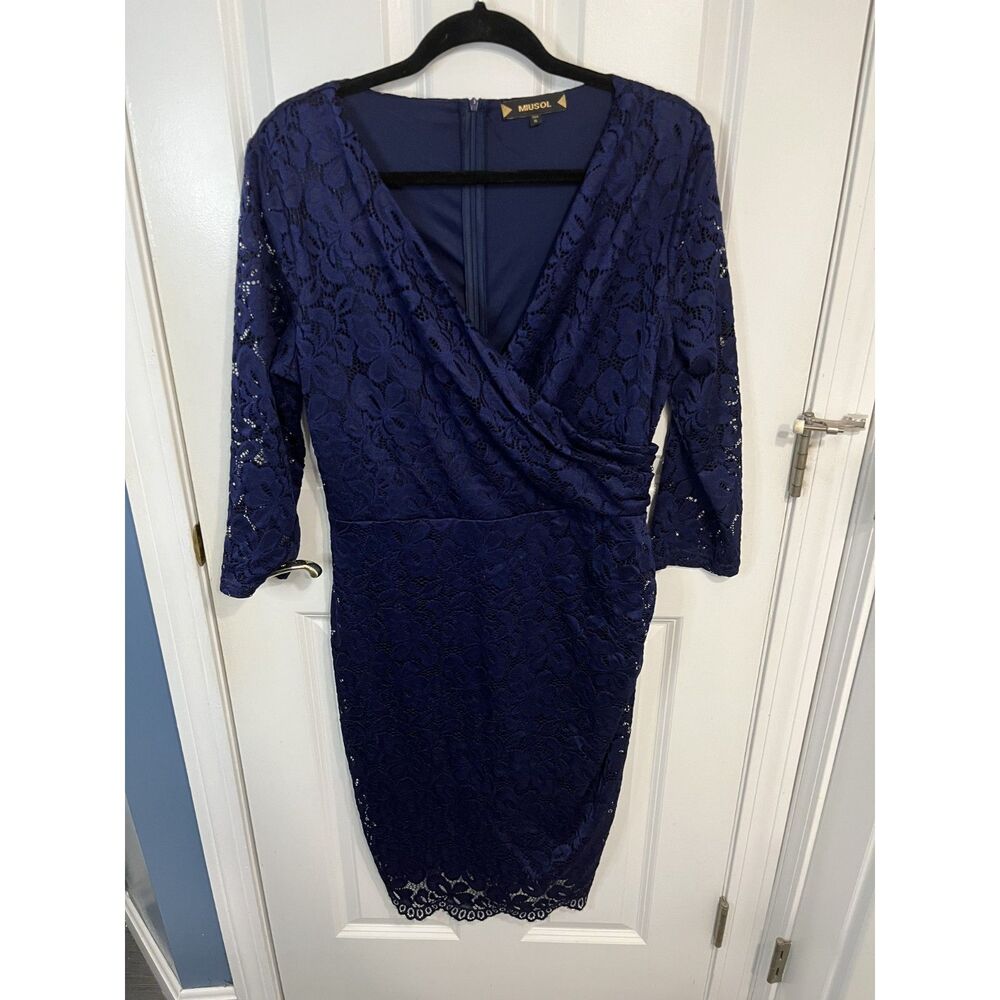 Miusol Blue Lace Wrap Cocktail Dress Size XL